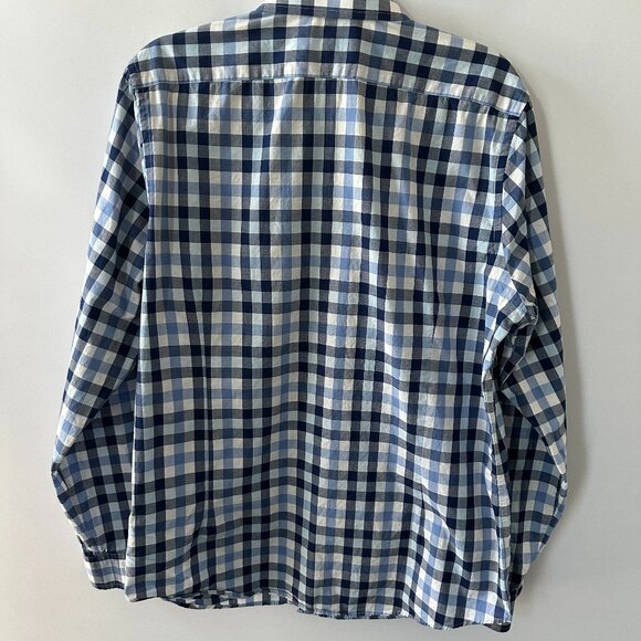 Express Blue & White Check Large 16-16.5 Fitted Men's Button Down Shirt - Picture 7 of 11